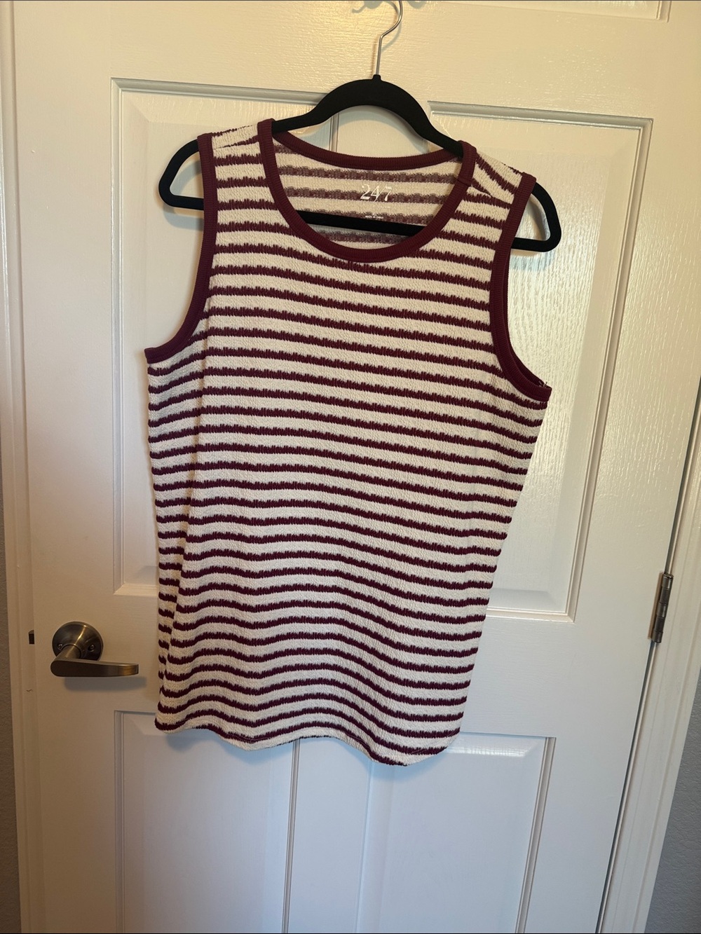 Maurices Burgundy and Cream Striped Knit Tank